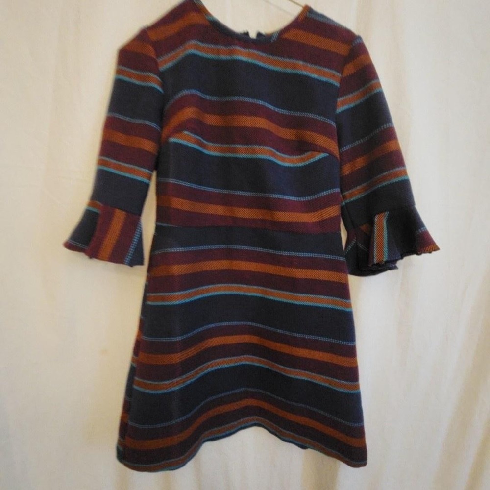 Topshop Dress Womens 6 Multicolor Stripe Crew Neck Bell Sleeve Shift Short Knit